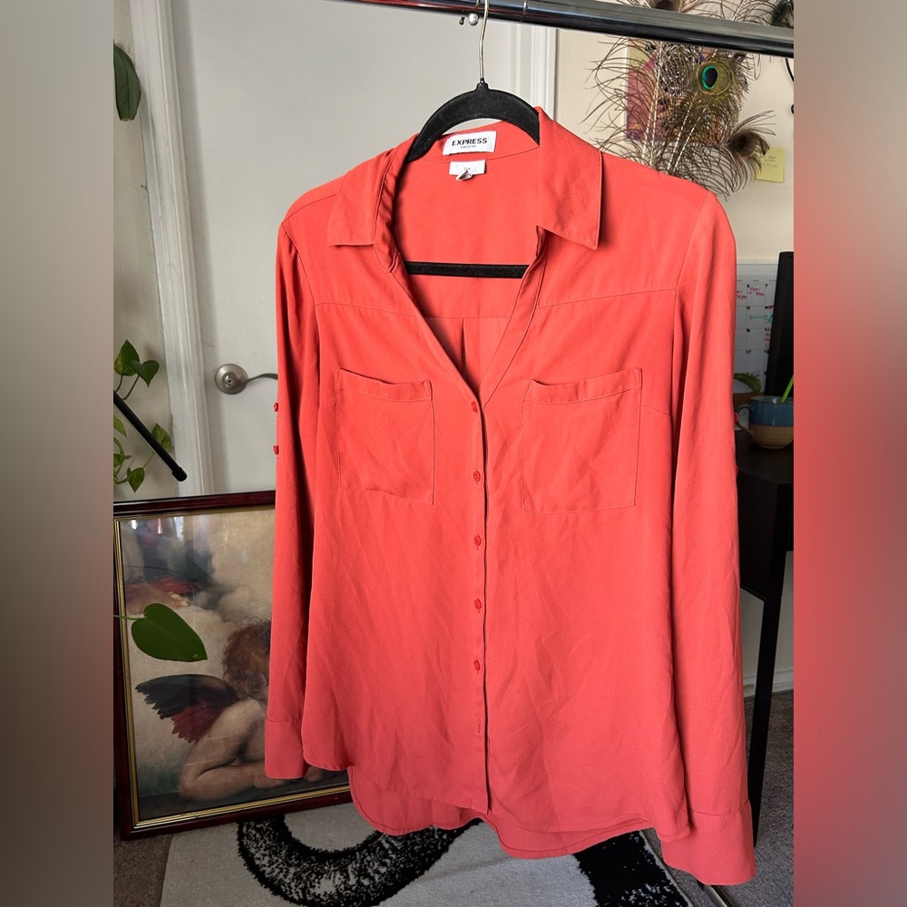 Express Orange Long Sleeve Button Down Shirt